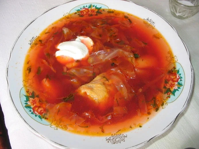 Steaming bowl of borscht