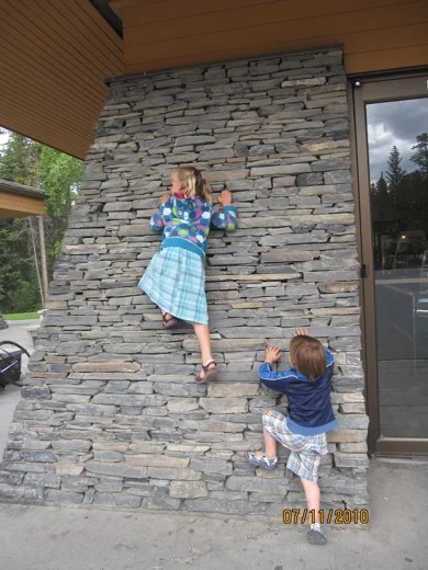 Sometimes you just have to let them climb the walls (Lake Louise)