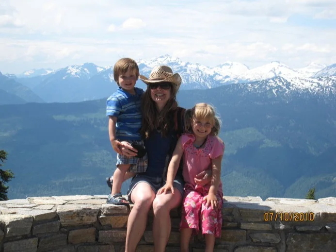 The author with her kids on top of Mt. Revelstoke, BC