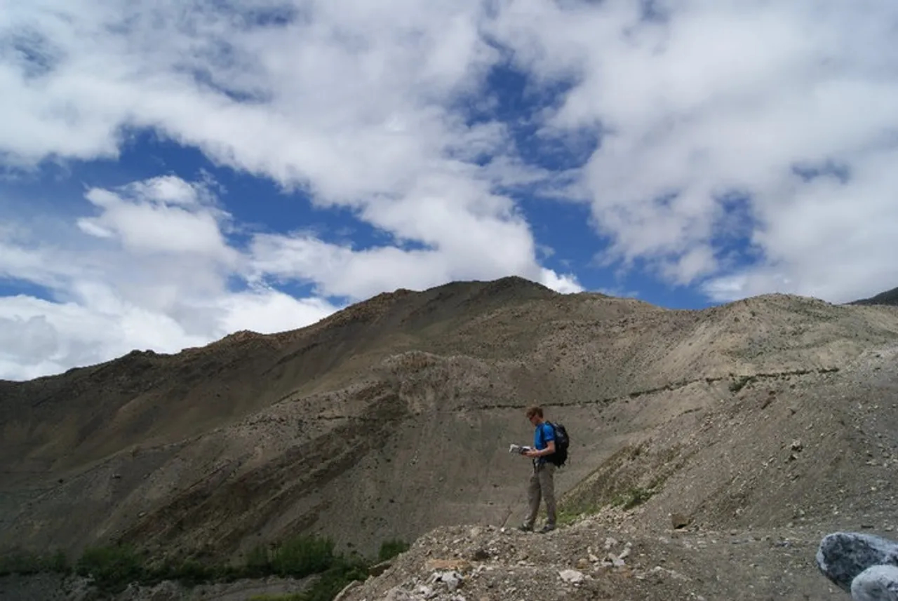 Map-reading on a mountain trek