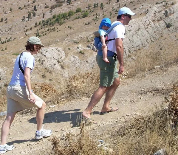 Hiking in Crimea: the one getting the free ride was guide Alex's youngest tourist ever.