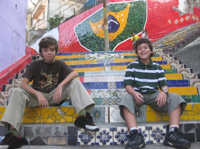 Martha's sons at the city's famous Selaraon Stairway