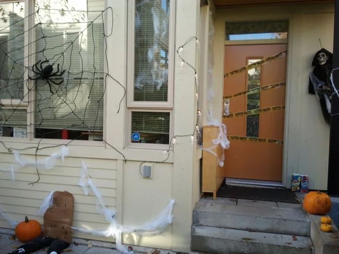 Spooky decorations await the evening's trick or treaters