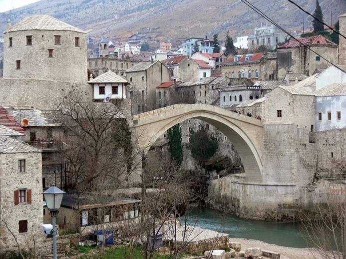 No crowds on Mostar's famous bridge