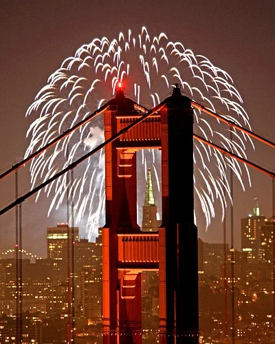 Fireworks over the Golden Gate Bridge