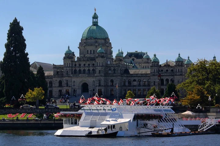 Victoria's Parliament Buildings stand in the inner harbour