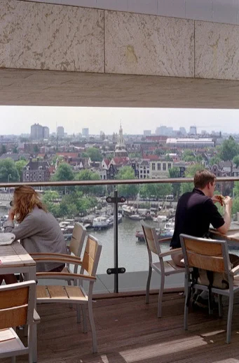 Enjoying a bite at the top of the Amsterdam City Library