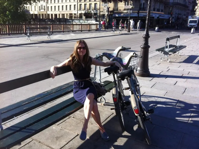 The author with a bike near Notre Dame