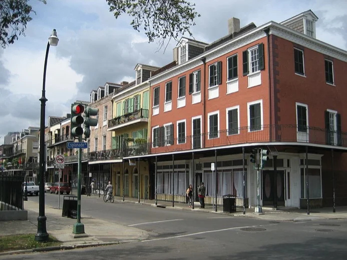 Decatur and Esplanade streets in the French Quarter