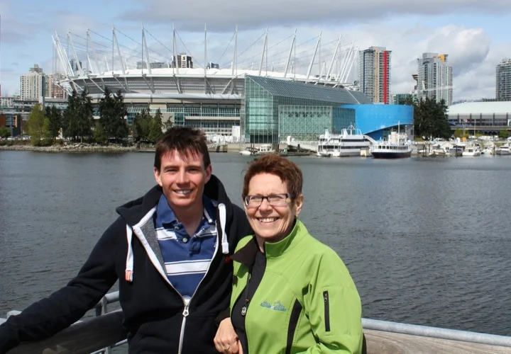 Ben and guide Lois in front of BC Place
