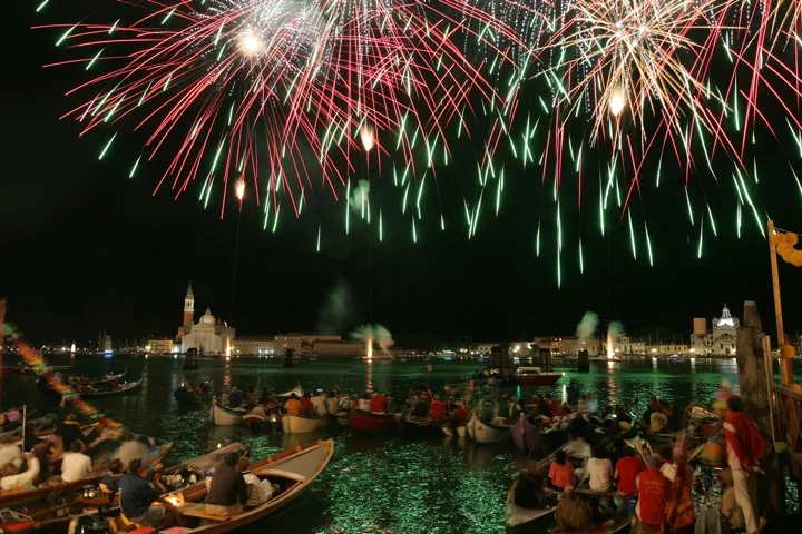 Fireworks light up the sky in Venice during the Festa del Redentore