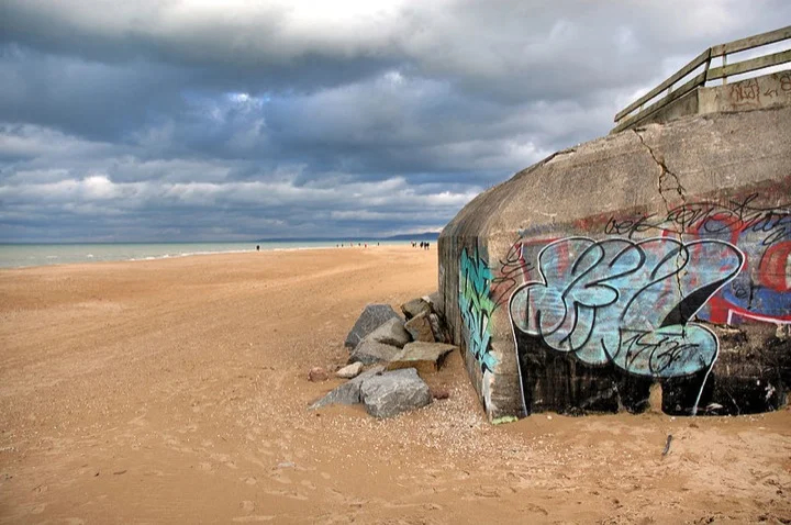 A bunker remains on a beach in Normandy