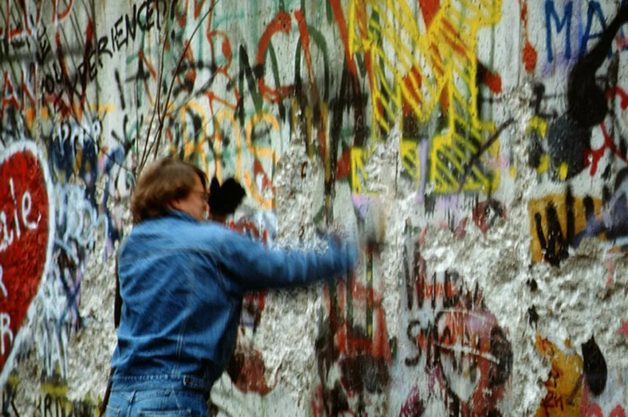 Citizens help tear down the wall on November 9, 1989