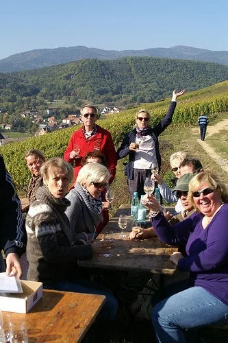 Enjoying lunch on an Alsace wine tour