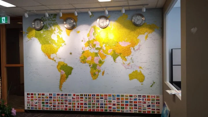 The new wall map is waiting for all its sparkly tour dots! (We'll have to have a "wall dot" party to populate the map!)