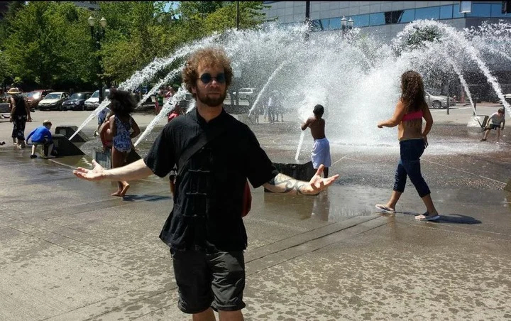 Josh in front of one of Portland's many public fountains