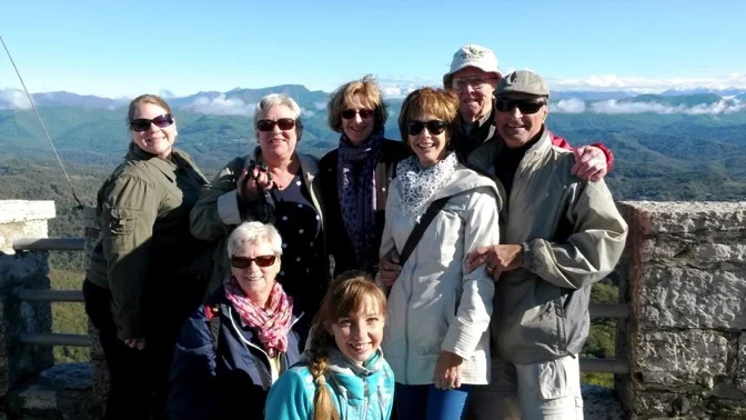 Tanya (bottom) with a group of travellers in Sochi