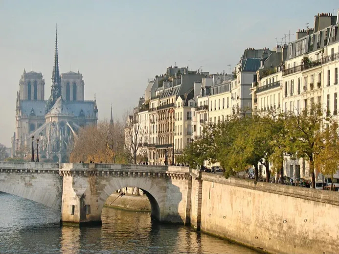 The River Seine flowing by Ile Saint Louis, Paris