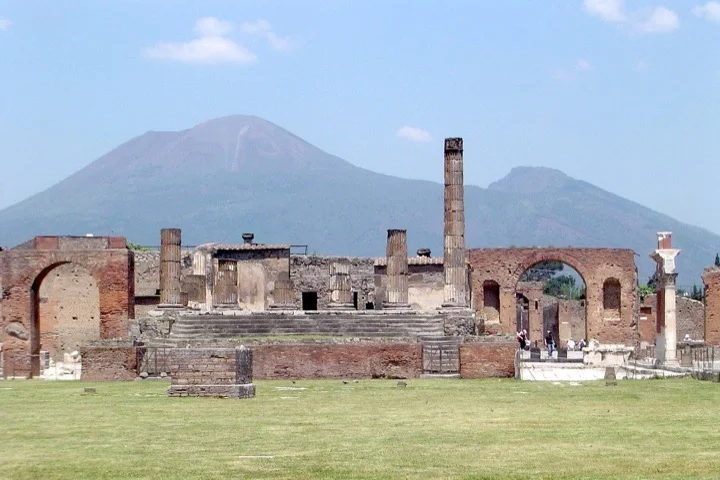 The Forum at Pompeii with Vesuvius in the background