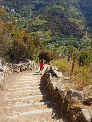 Descending the stone steps into Manarola