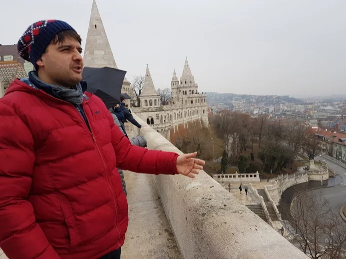 Balint at Fisherman's Bastion, overlooking Pest