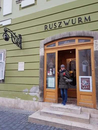 In front of the oldest cafe in Buda