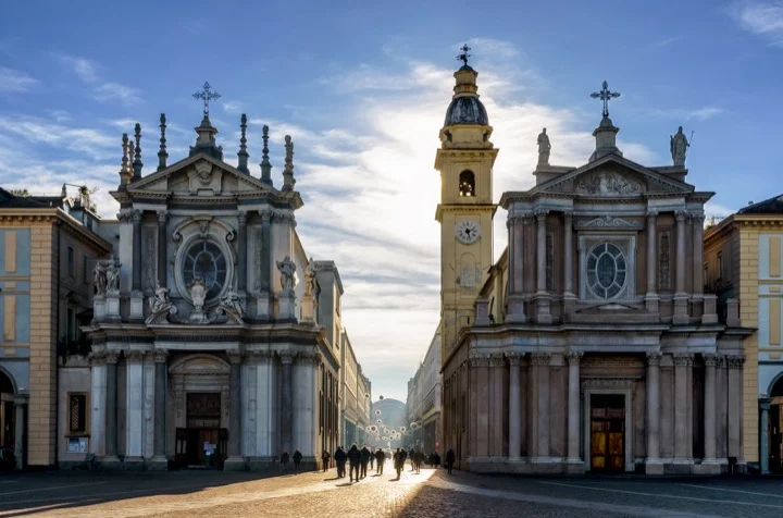 Piazza San Carlo, one of the main squares of Turin, Italy
