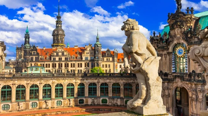 A statue overlooks Dresden's Zwinger Palace Museum