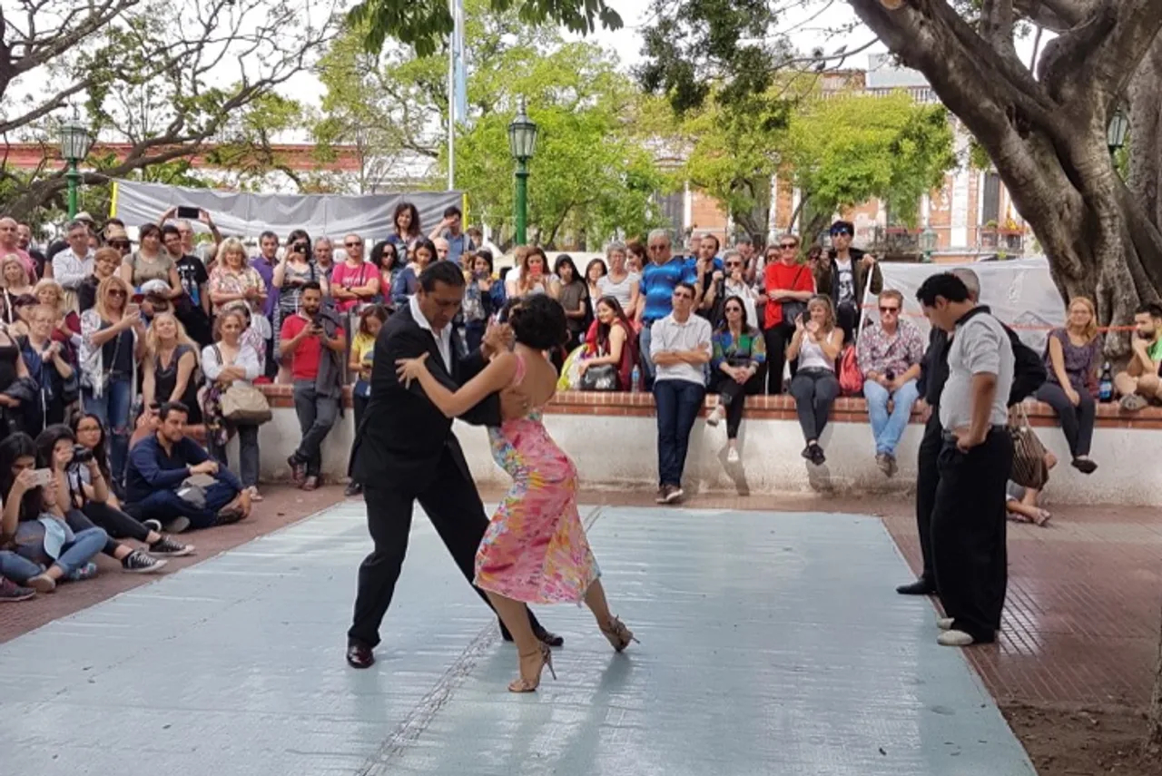 Tango dancers perform in San Telmo Market, Buenos Aires