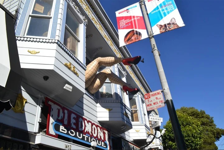 Saucy legs decorate the bohemian street in Haight Ashbury