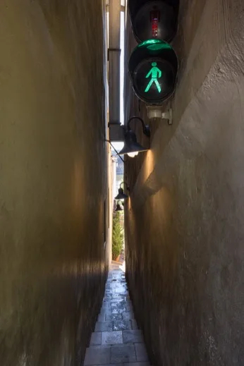Prague's Narrowest Street - complete with traffic lights!