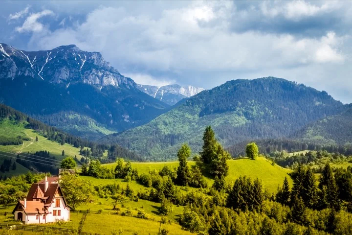 Bucegi mountains, Carpathians seen from Bran village, Romania