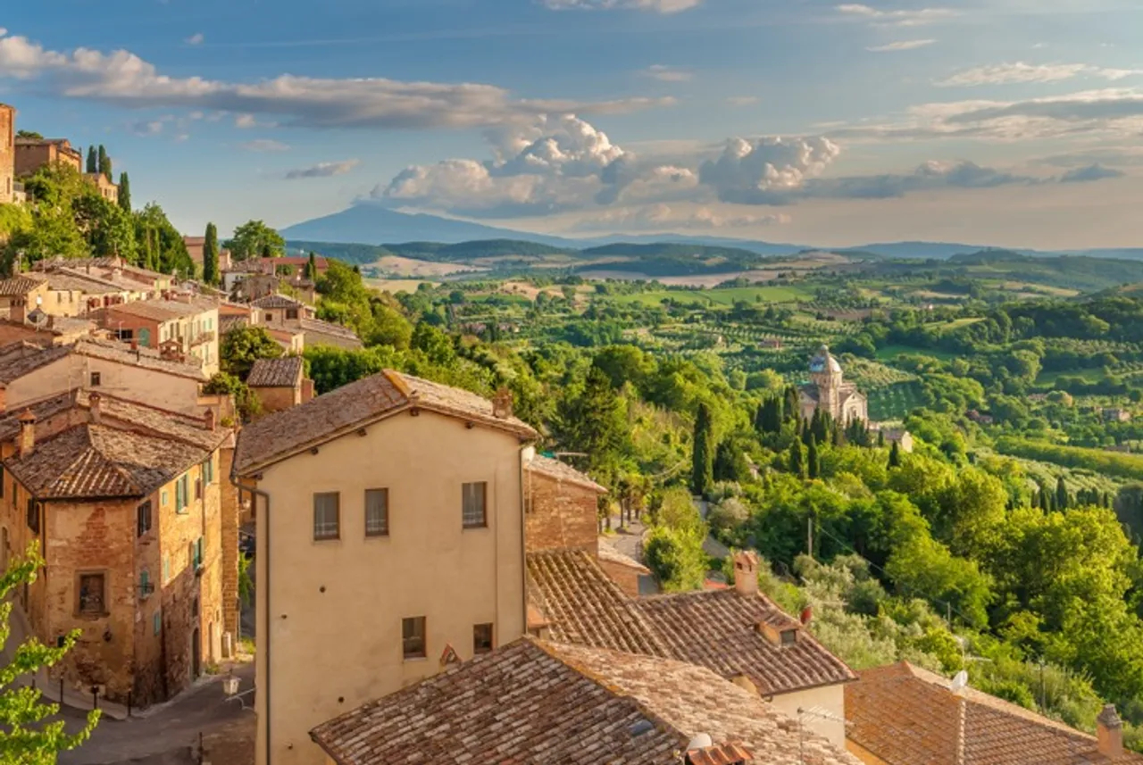 Views of Tuscan countryside, seen from the village of Montepulciano