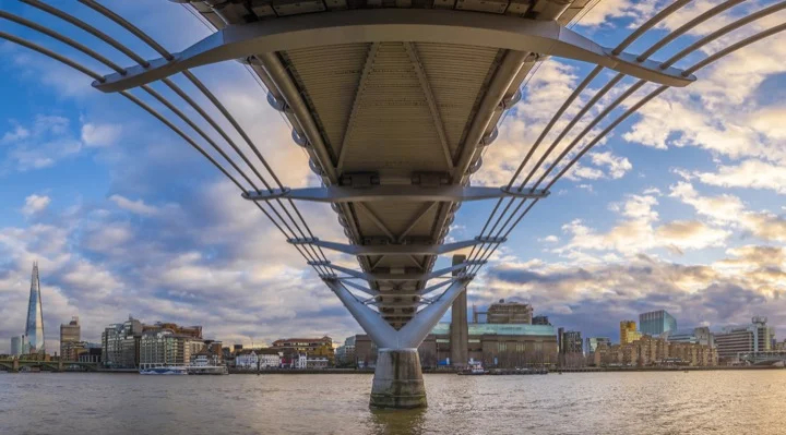 London as glimpsed from underneath the Millennium Bridge