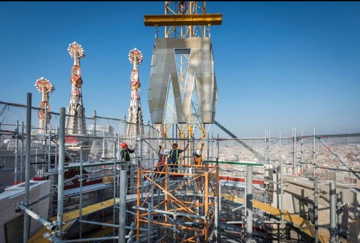 One of the Sagrada Familia towers under construction