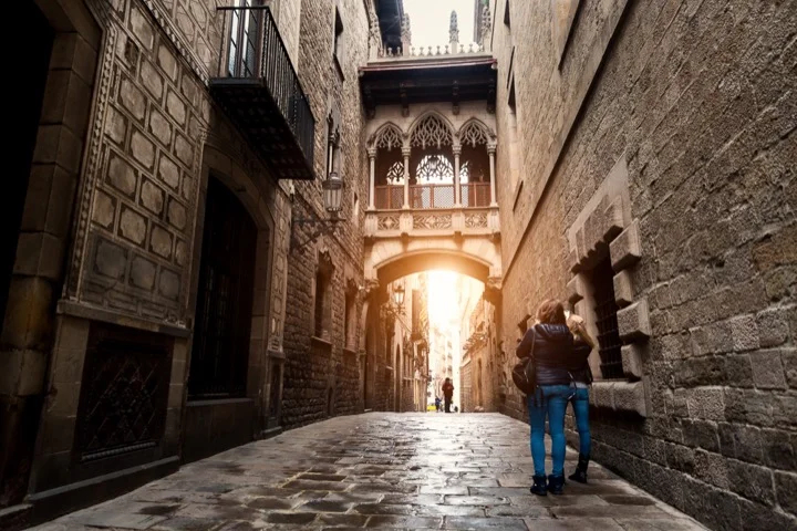 Gothic Quarter and Bridge of Sighs in Barcelona, Catalonia, Spain