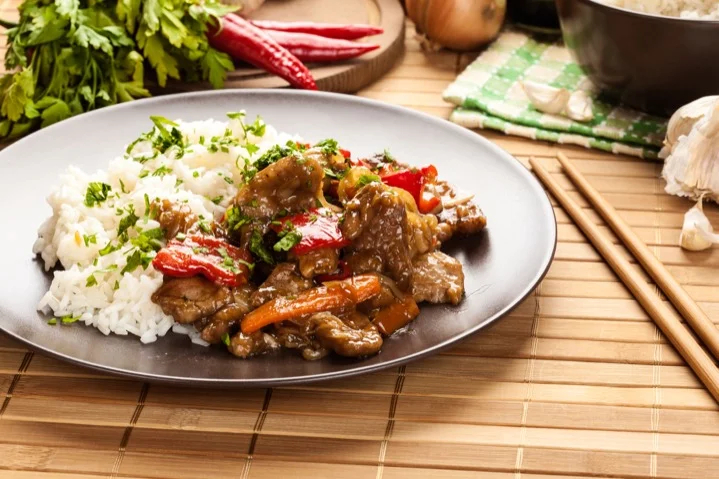 Chinese sticky pork sirloin roasted with a sweet and savory sauce