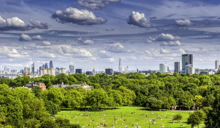 London's skyline from Primrose Hill near camden in London