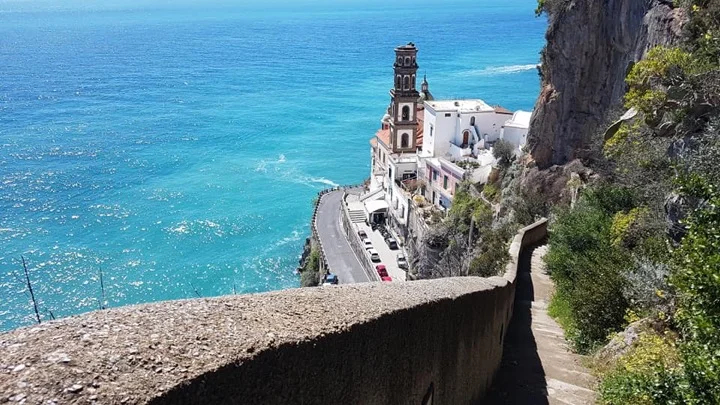 Walking down steps towards the tiny coastal village of Atrani (the day after the rain!)