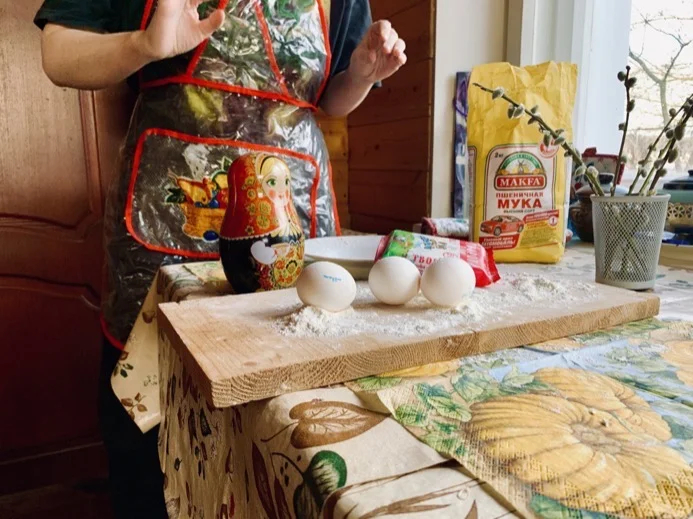 Making Russian pancakes!