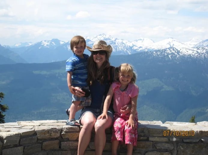 The author with her kids on top of Mt. Revelstoke, BC