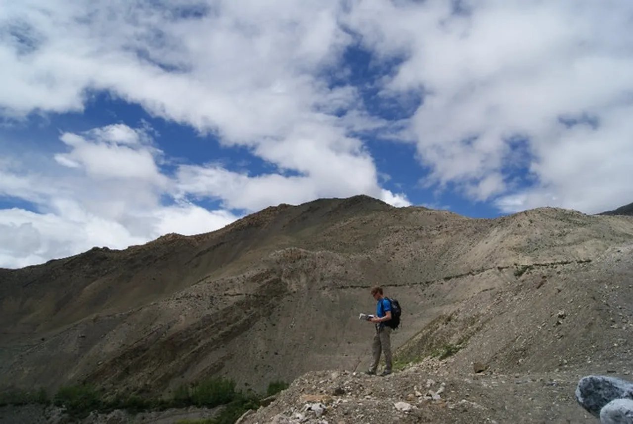 Map-reading on a mountain trek