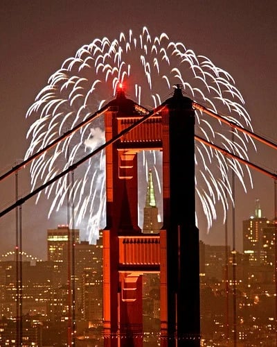 Fireworks over the Golden Gate Bridge