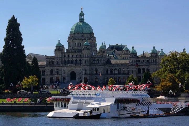 Victoria's Parliament Buildings stand in the inner harbour