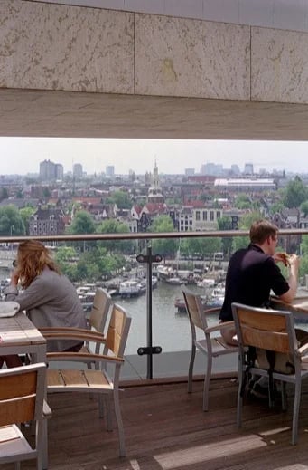 Enjoying a bite at the top of the Amsterdam City Library