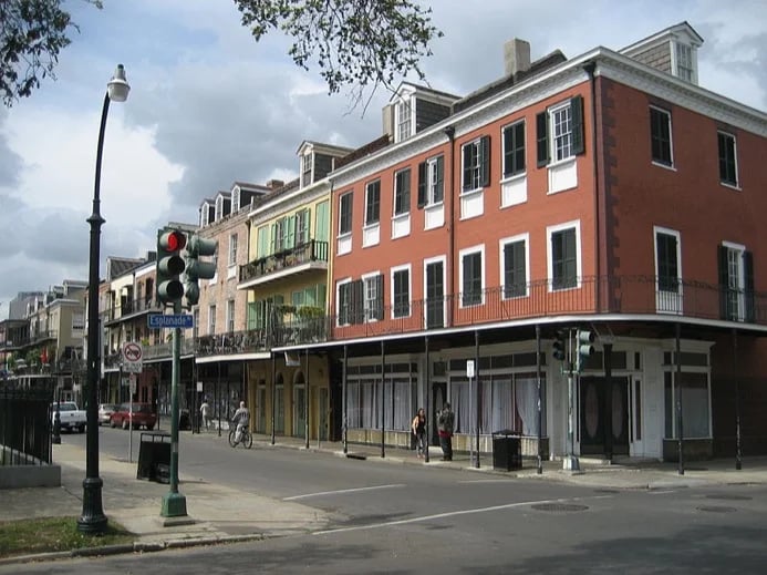 Decatur and Esplanade streets in the French Quarter