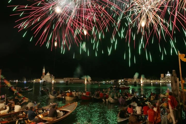 Fireworks light up the sky in Venice during the Festa del Redentore