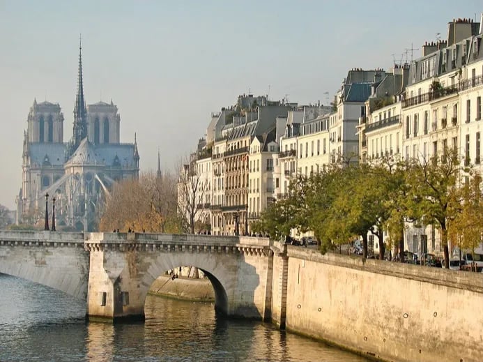 The River Seine flowing by Ile Saint Louis, Paris