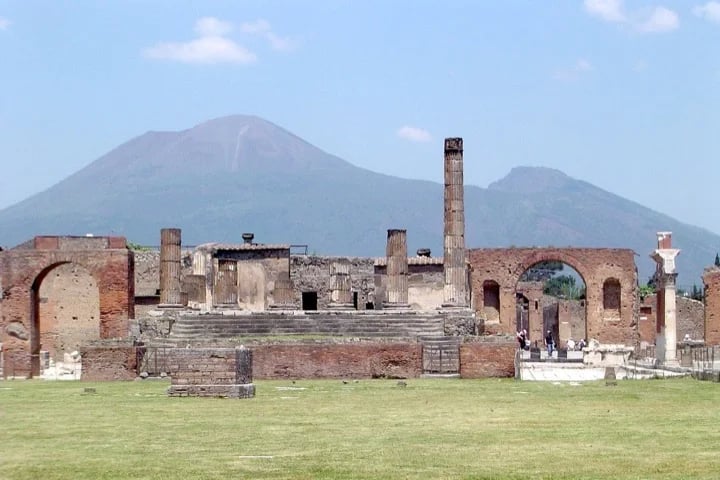 The Forum at Pompeii with Vesuvius in the background