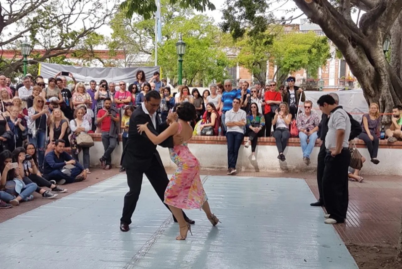 Tango dancers perform in San Telmo Market, Buenos Aires